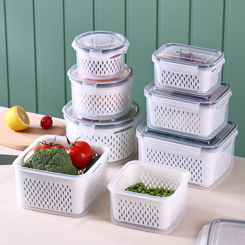 Double-layer draining and freshness-preserving container