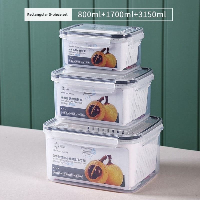 Double-layer draining and freshness-preserving container
