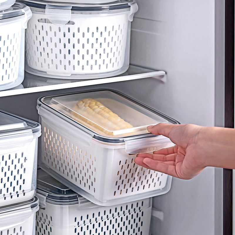 Double-layer draining and freshness-preserving container