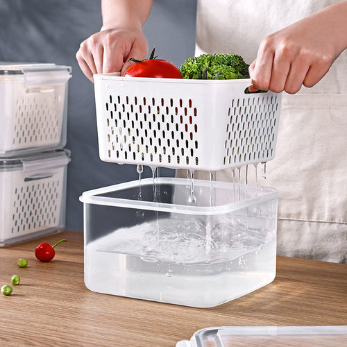 Double-layer draining and freshness-preserving container