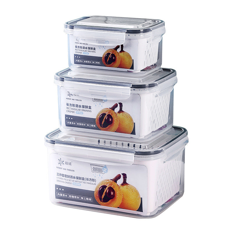 Double-layer draining and freshness-preserving container